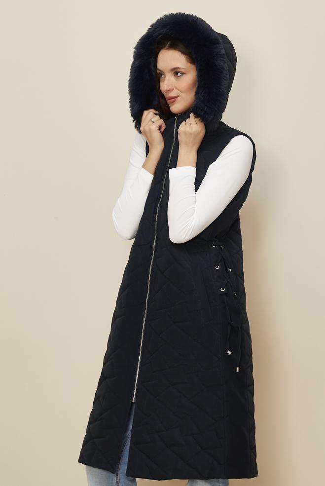 Hijab clothing NAVY BLUE HOODED QUILTED VEST 46149 - ALVİNA