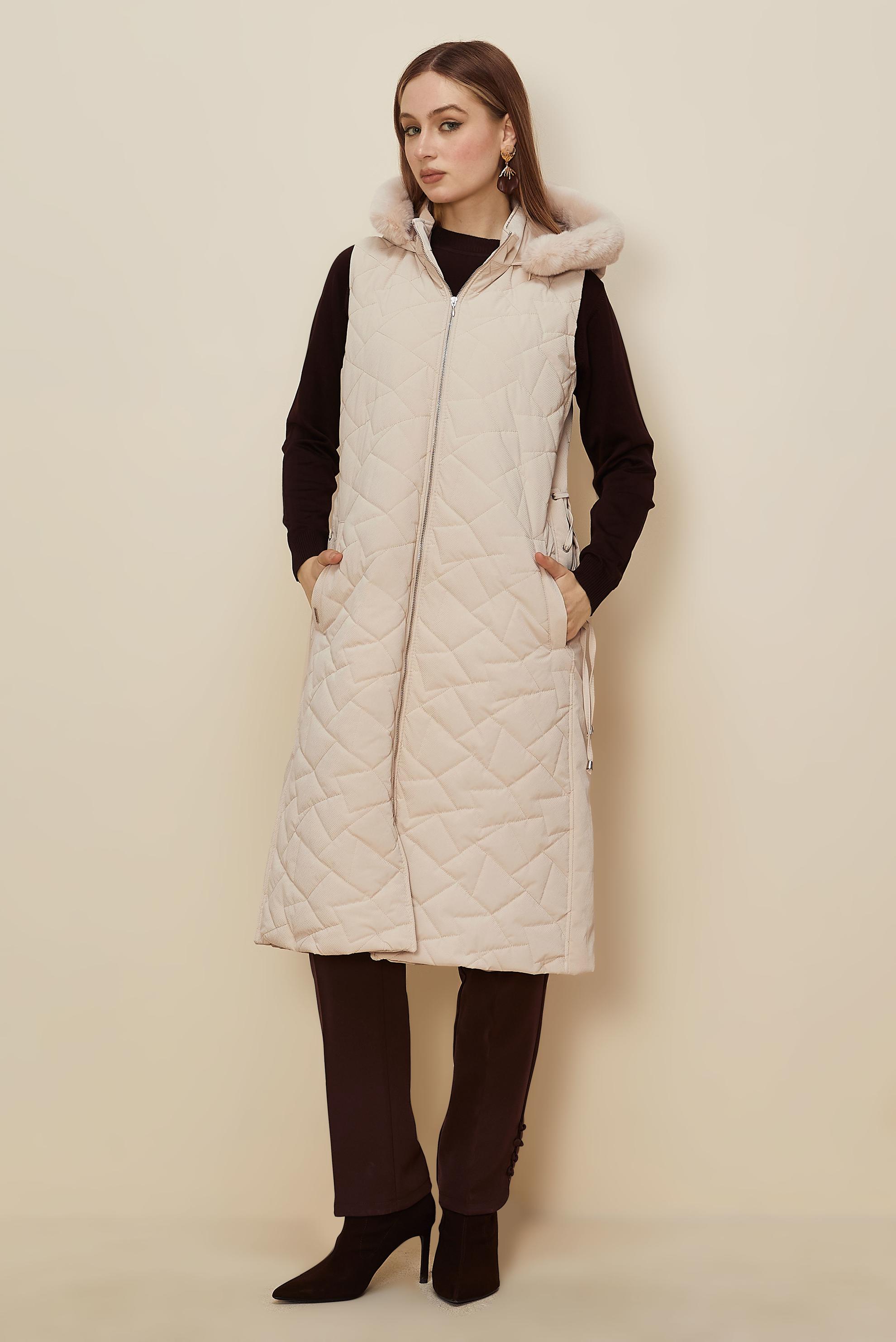 Hijab clothing BEIGE HOODED QUILTED VEST 46149