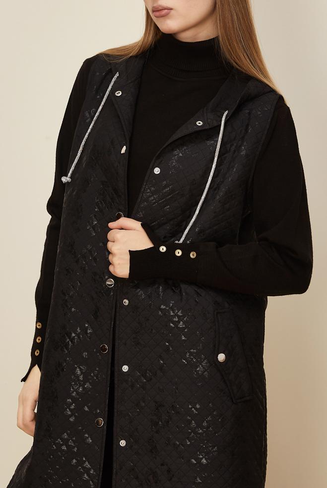 Tesettür giyim SİYAH VARAK BASKILI KAPİTONE YELEK 46150 - ALVİNA