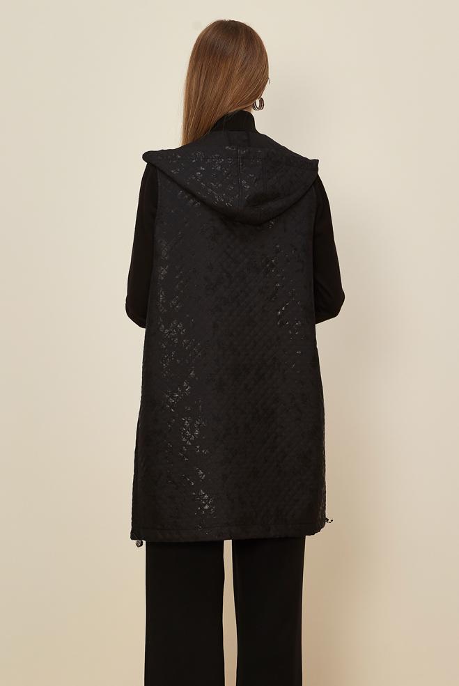 Tesettür giyim SİYAH VARAK BASKILI KAPİTONE YELEK 46150 - ALVİNA