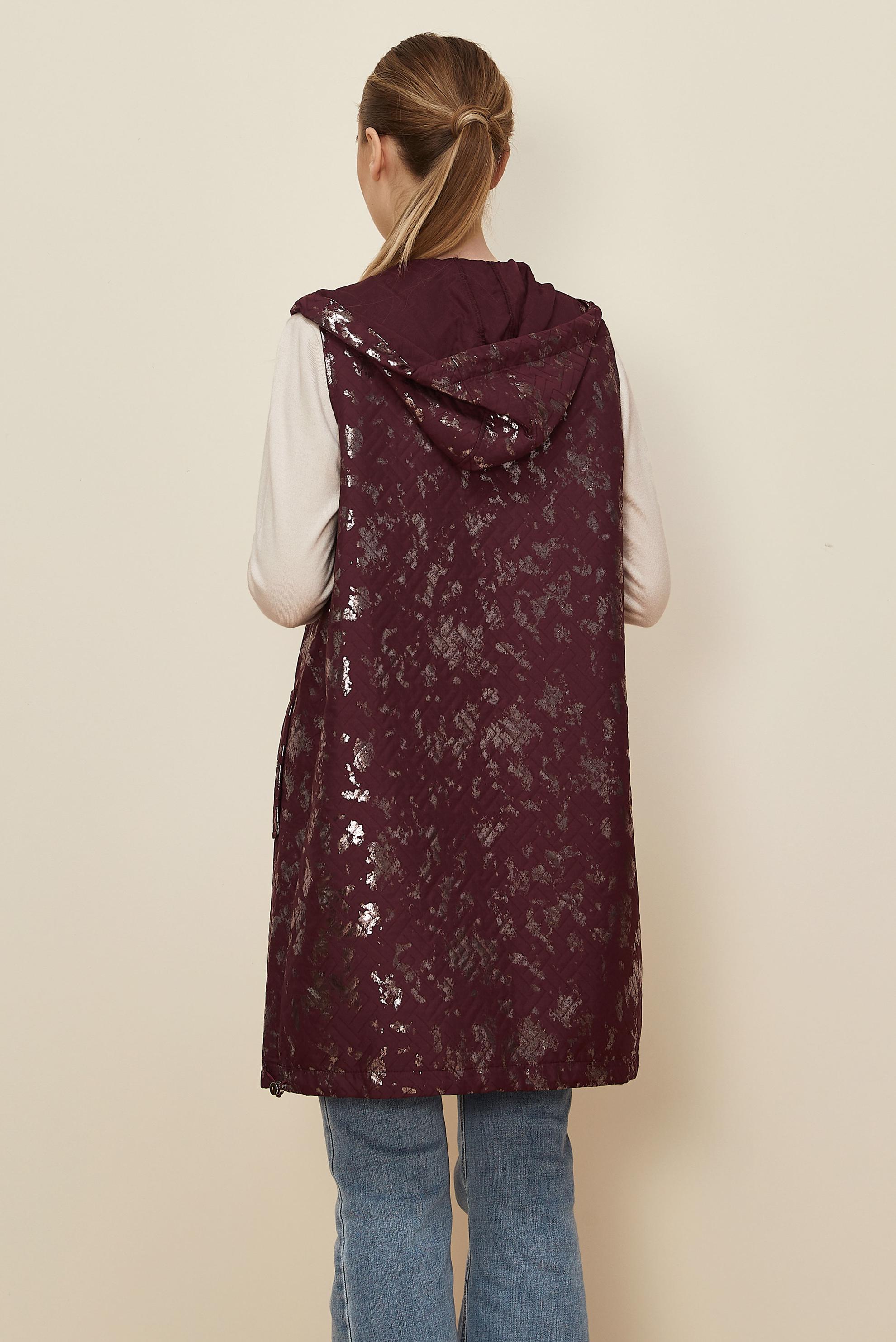 Tesettür giyim BORDO VARAK BASKILI KAPİTONE YELEK 46150