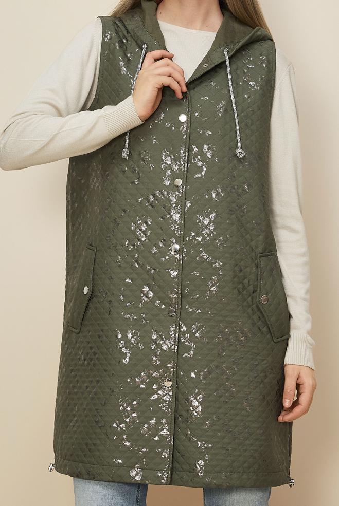 Tesettür giyim HAKİ VARAK BASKILI KAPİTONE YELEK 46150 - ALVİNA