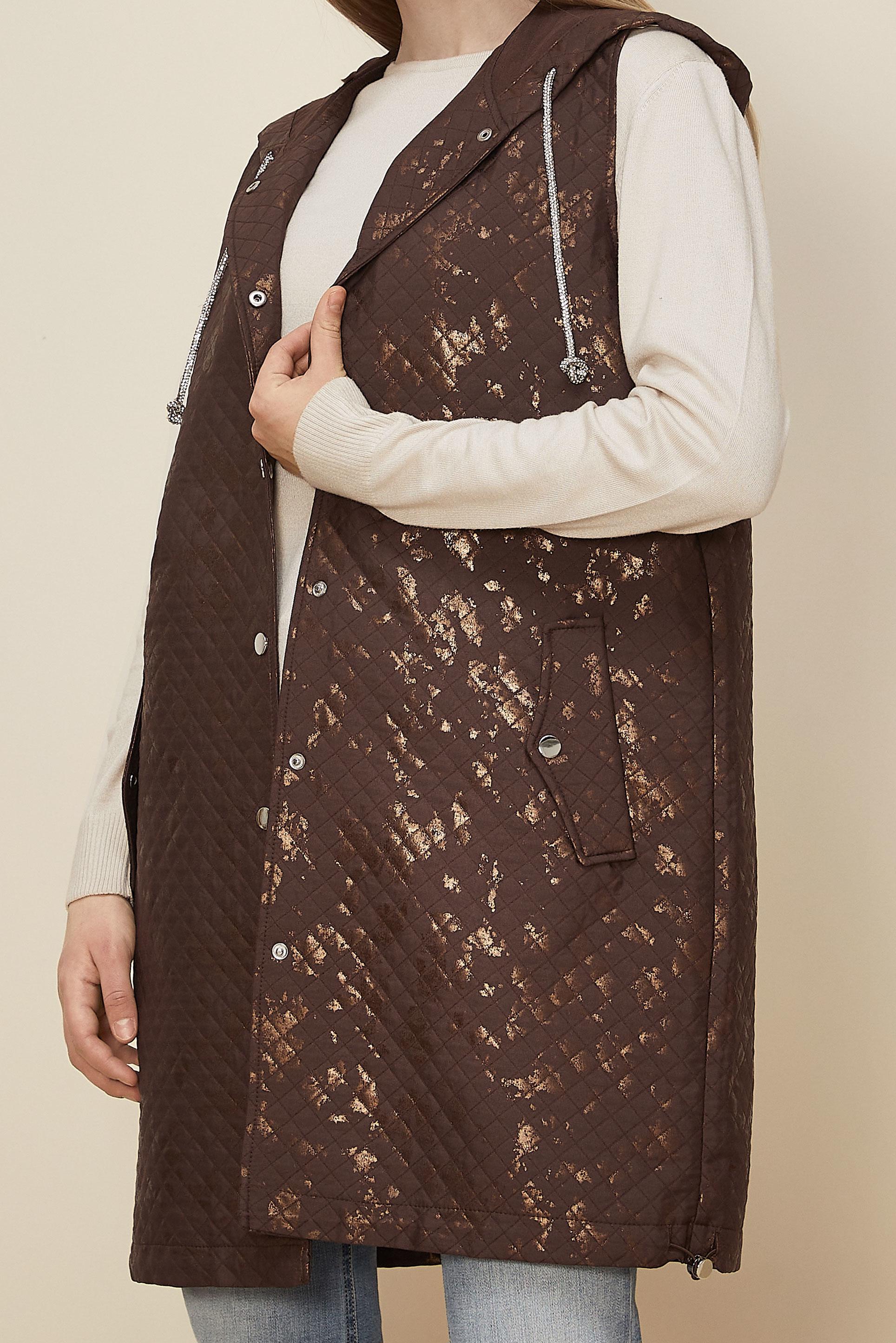 Tesettür giyim KAHVE VARAK BASKILI KAPİTONE YELEK 46150