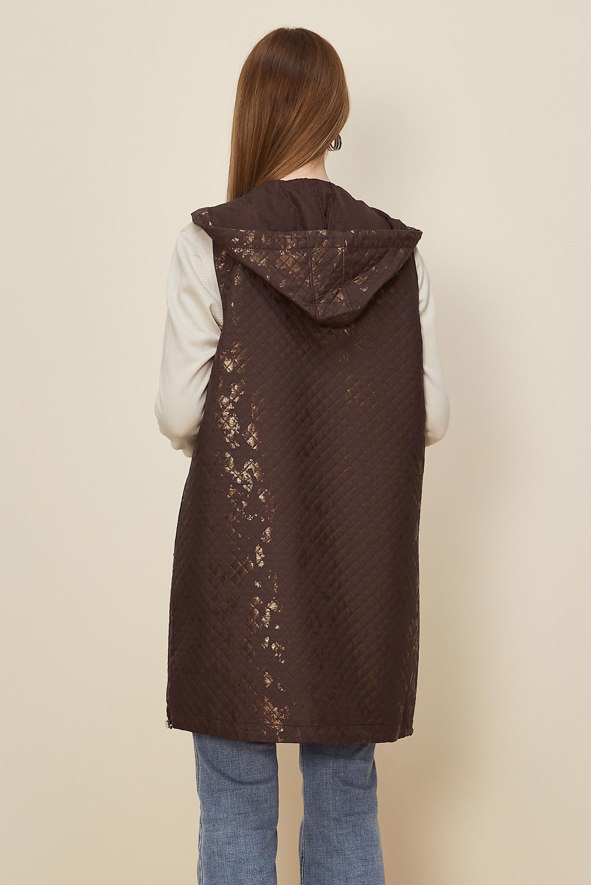 Tesettür giyim KAHVE VARAK BASKILI KAPİTONE YELEK 46150