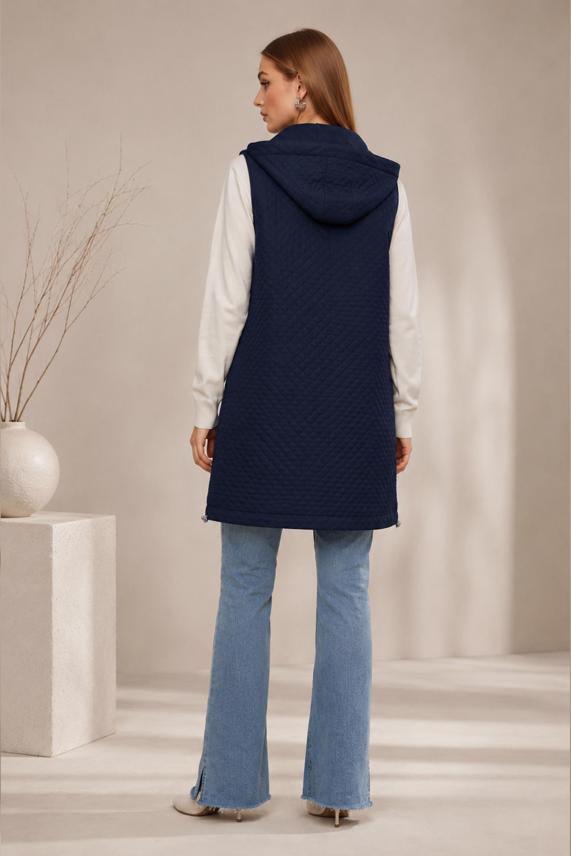 Hijab clothing NAVY BLUE FOIL PRINTED QUILTED VEST 46150