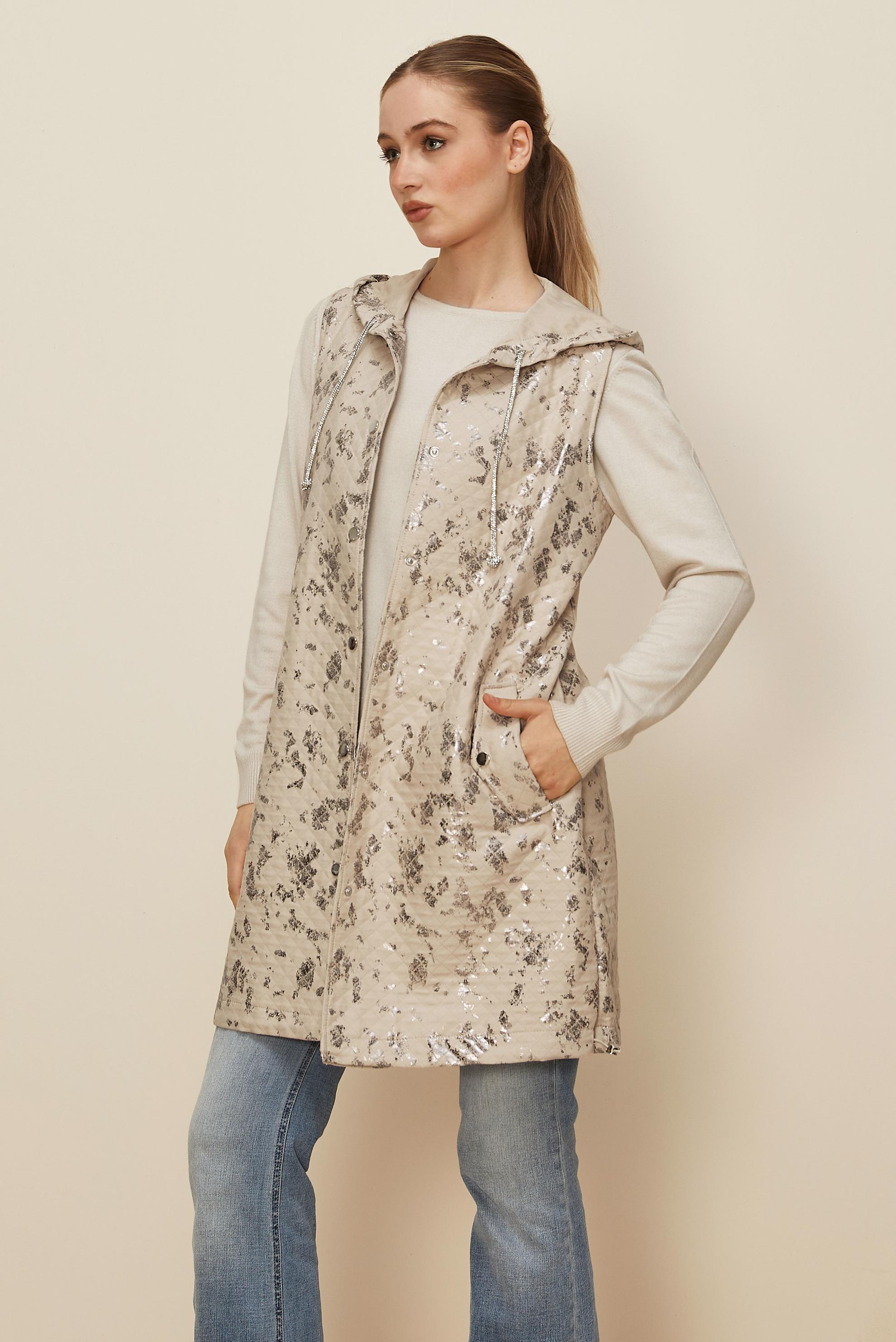 Tesettür giyim BEJ VARAK BASKILI KAPİTONE YELEK 46150