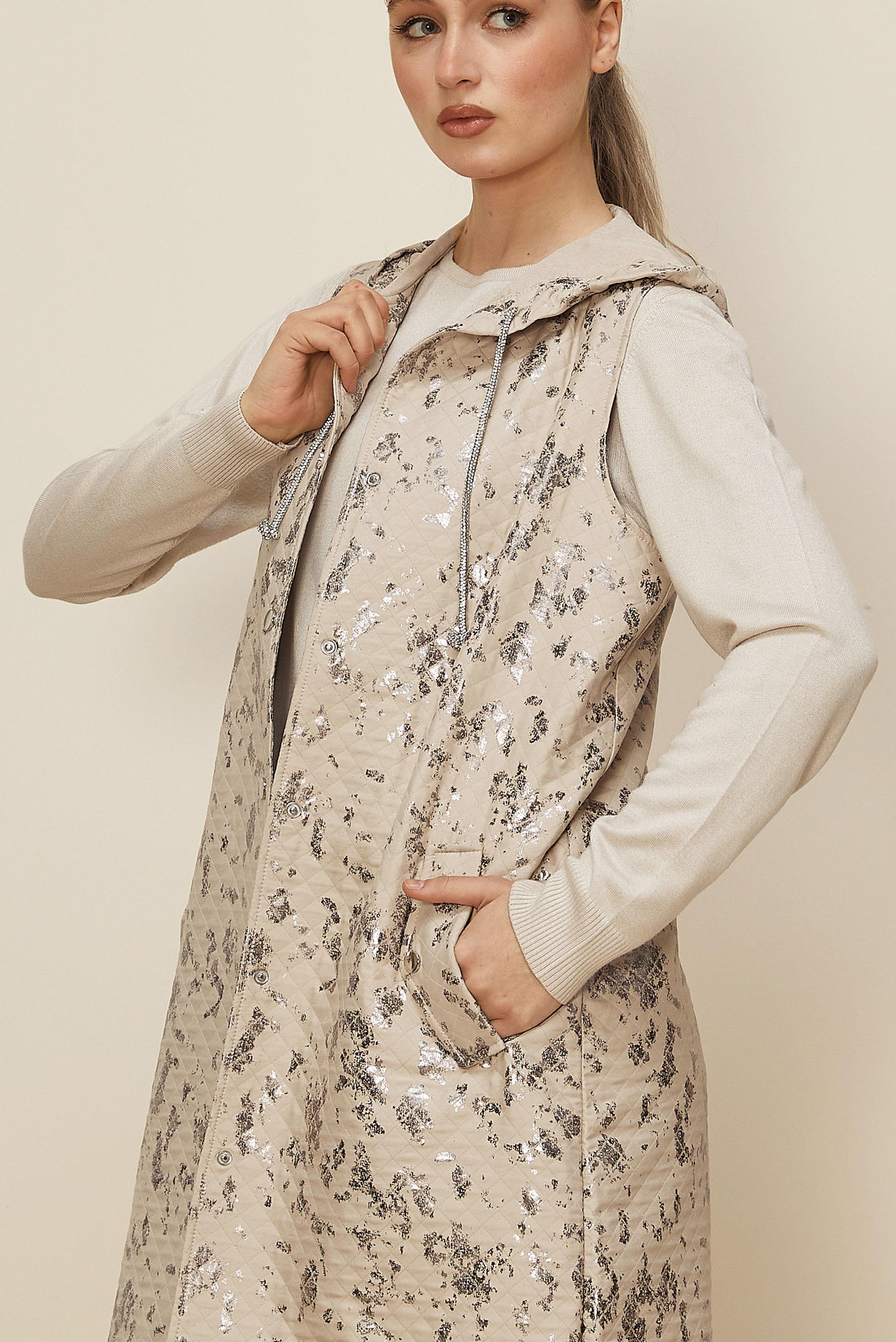 Tesettür giyim BEJ VARAK BASKILI KAPİTONE YELEK 46150