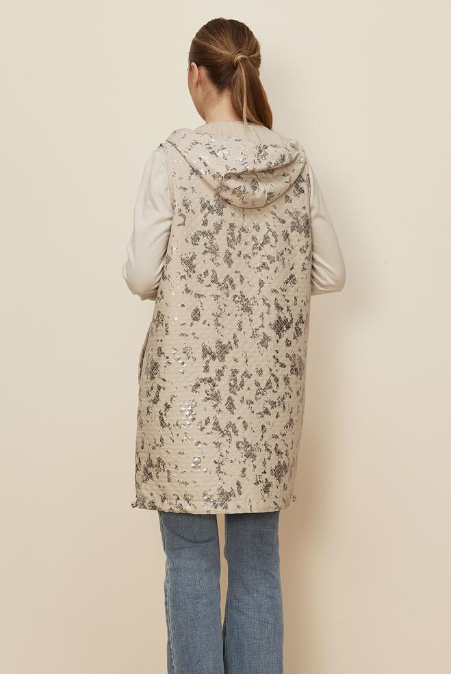 Tesettür giyim BEJ VARAK BASKILI KAPİTONE YELEK 46150 - ALVİNA