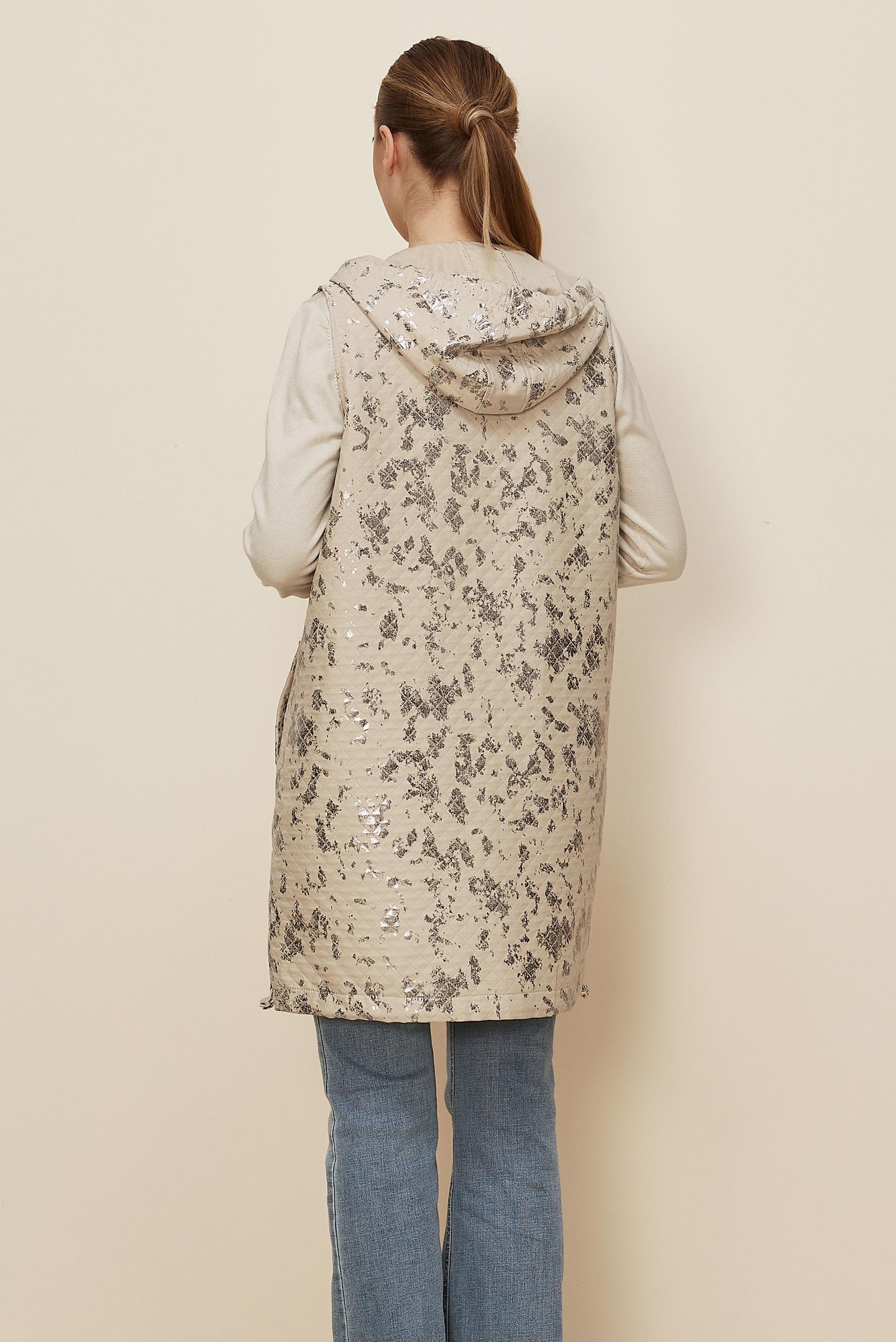 Tesettür giyim BEJ VARAK BASKILI KAPİTONE YELEK 46150