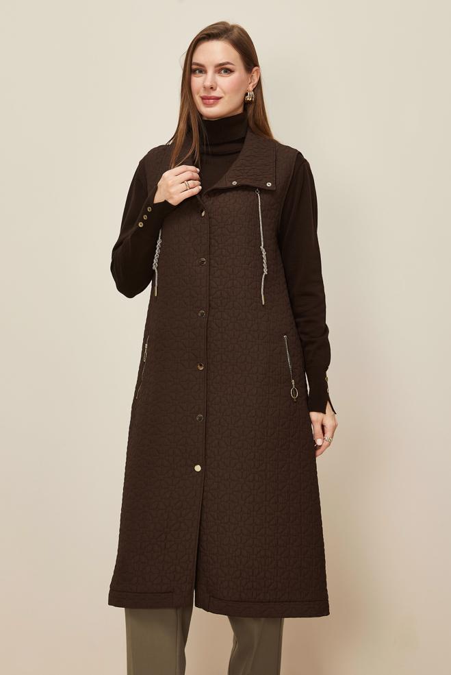 Tesettür giyim KAHVE 46198 67501 YELEK 40-48 TEK 38 - ALVİNA