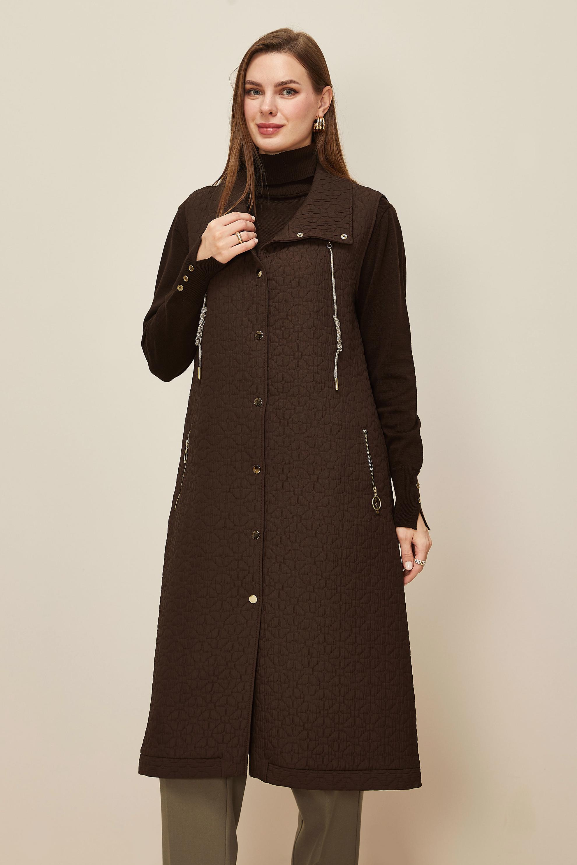 Tesettür giyim KAHVE 46198 67501 YELEK 40-48 TEK 38