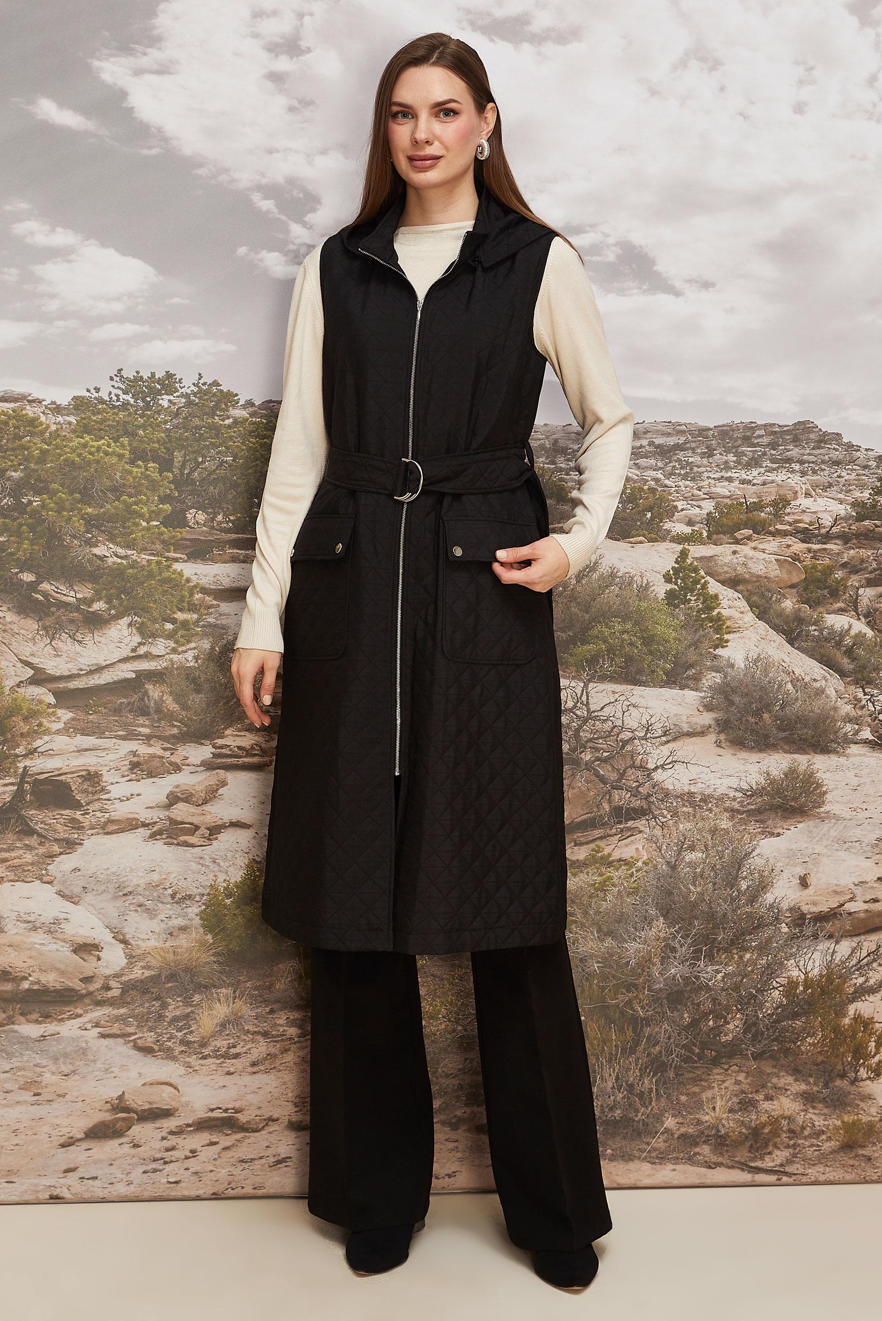 Hijab clothing BLACK BELTED QUILTED VEST 46214