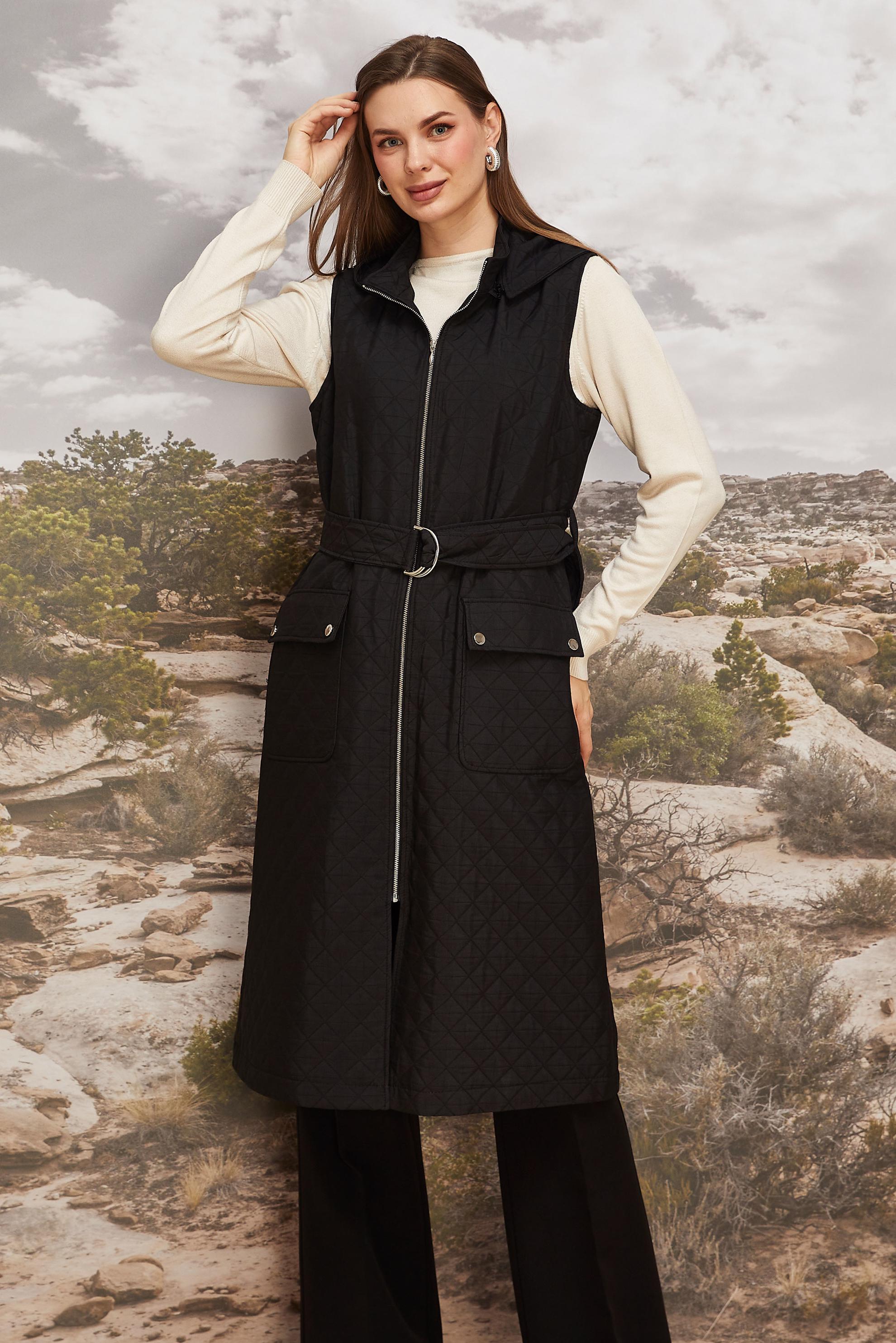 Hijab clothing BLACK BELTED QUILTED VEST 46214