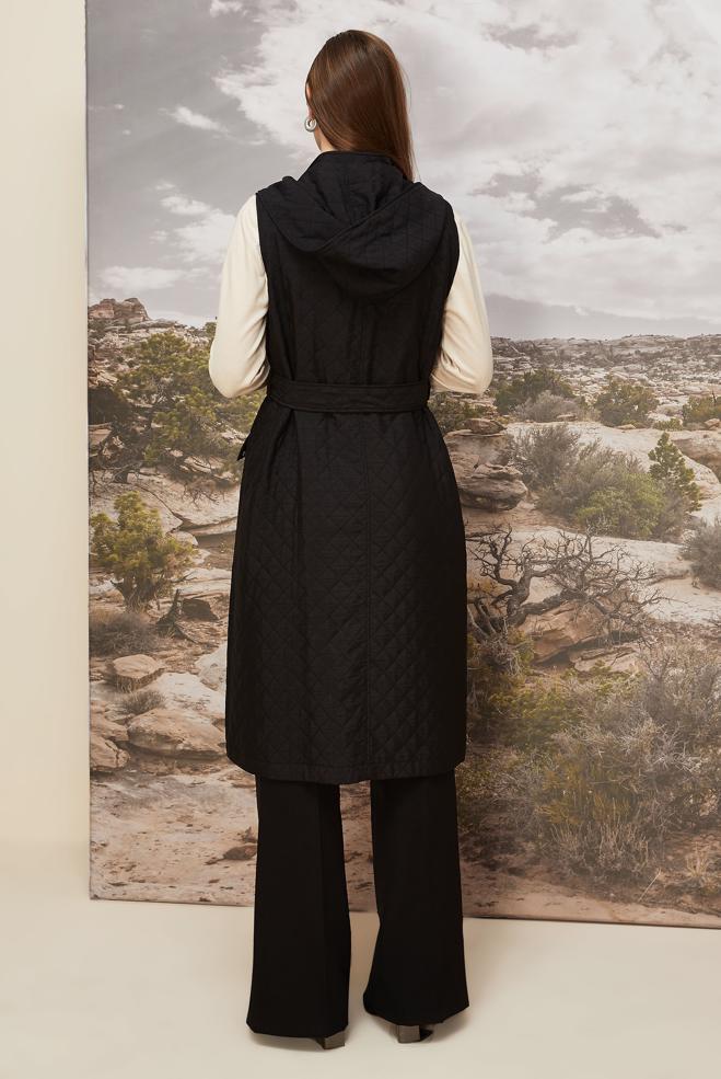 Hijab clothing BLACK BELTED QUILTED VEST 46214 - ALVİNA