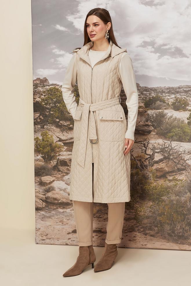 Tesettür giyim BEJ 46214 KAPİTONE 1266 YELEK 40-48 TEK 38 - ALVİNA