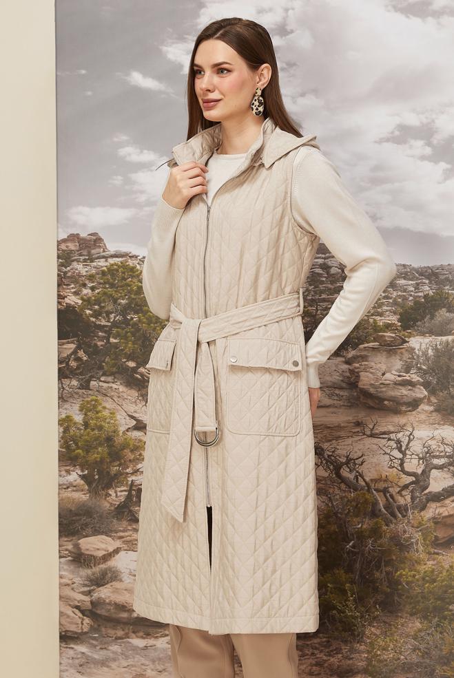 Tesettür giyim BEJ 46214 KAPİTONE 1266 YELEK 40-48 TEK 38 - ALVİNA