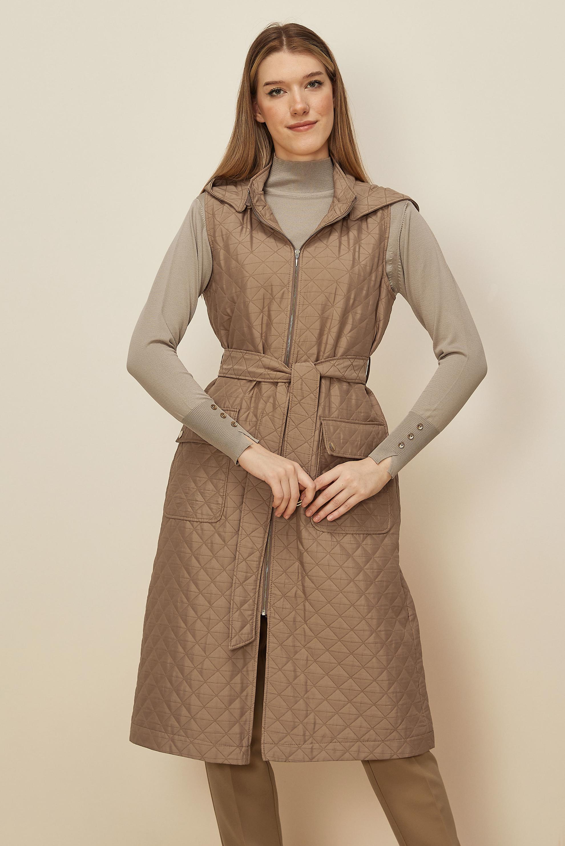 Hijab clothing BROWN BELTED QUILTED VEST 46214