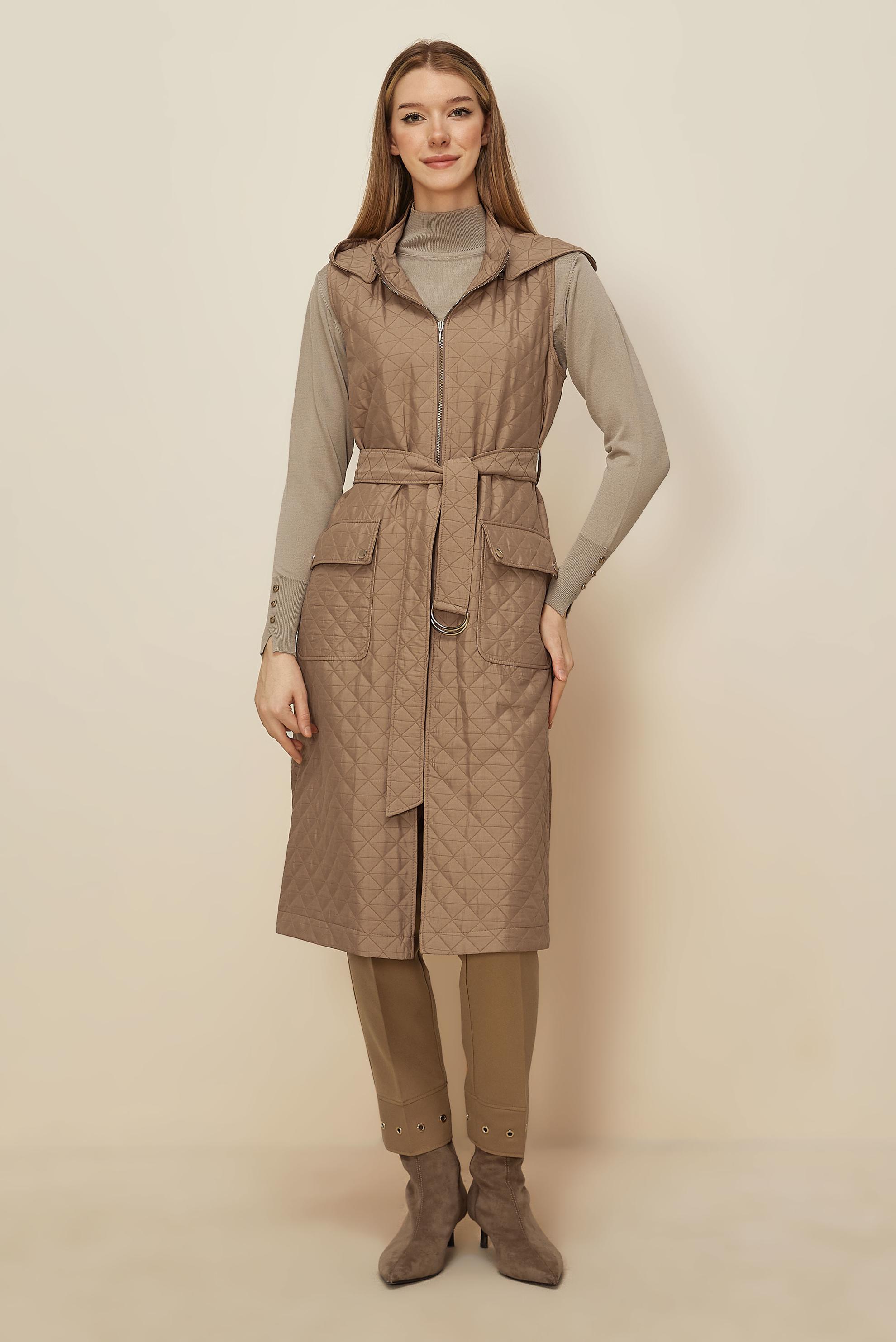 Hijab clothing BROWN BELTED QUILTED VEST 46214