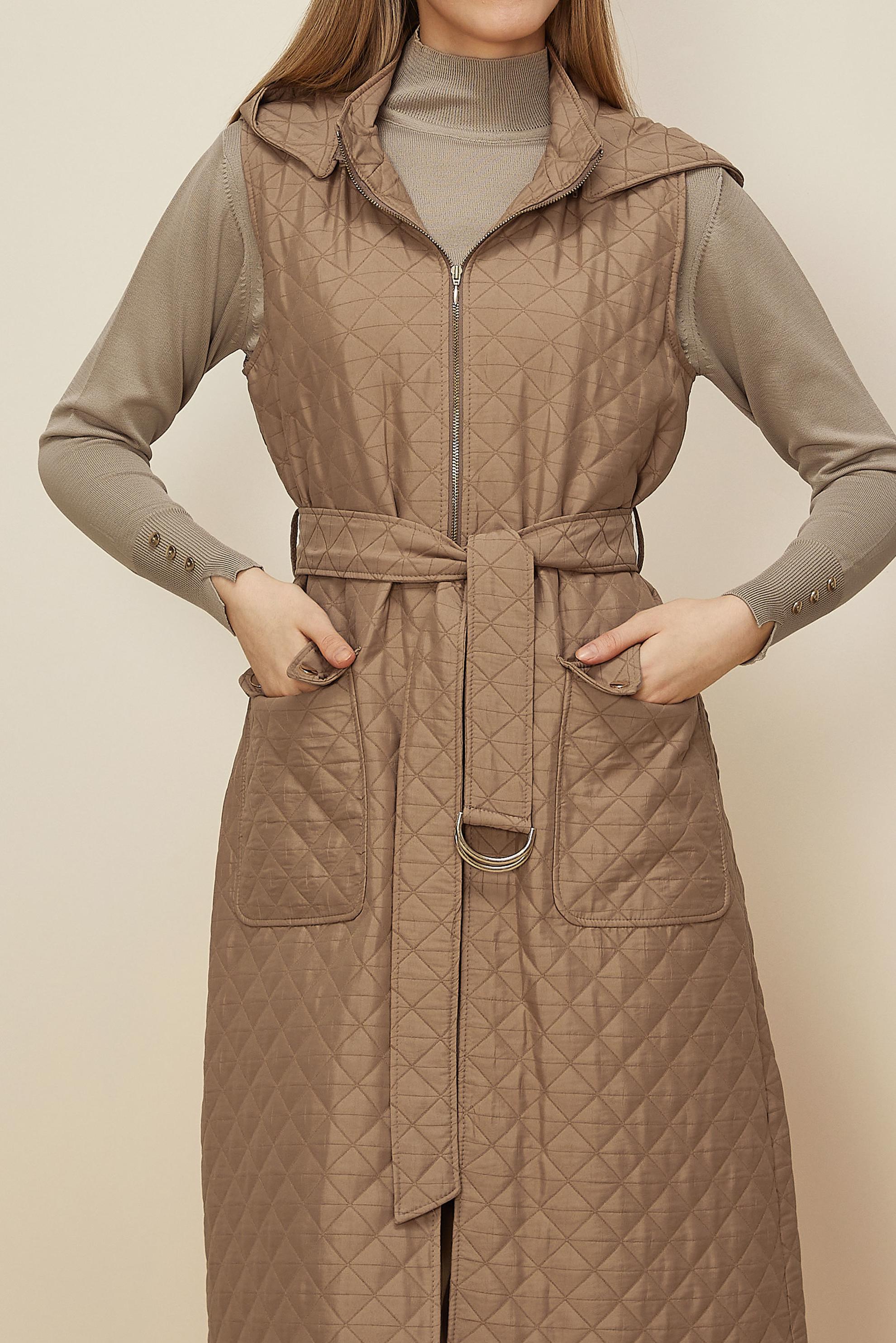 Hijab clothing BROWN BELTED QUILTED VEST 46214