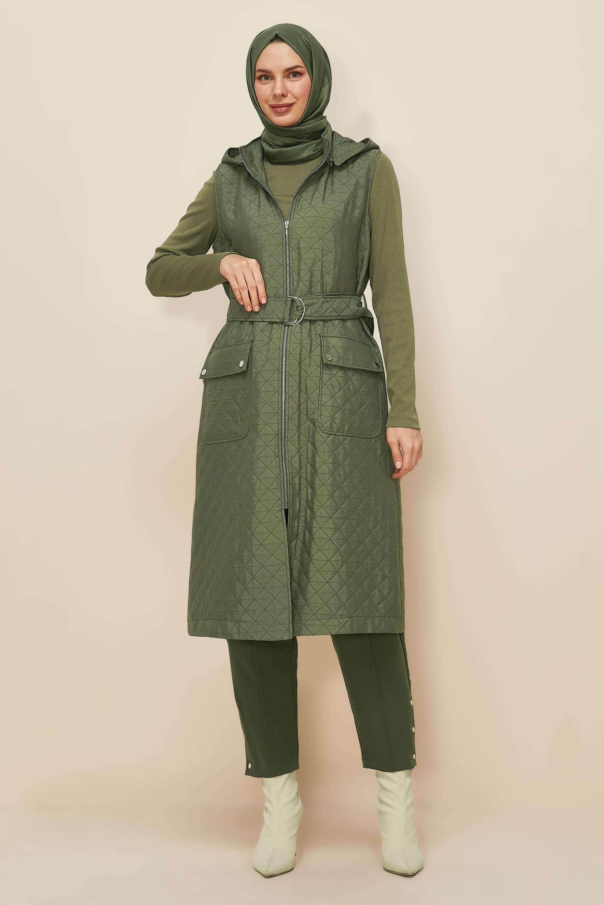 Hijab clothing KHAKI BELTED QUILTED VEST 46214