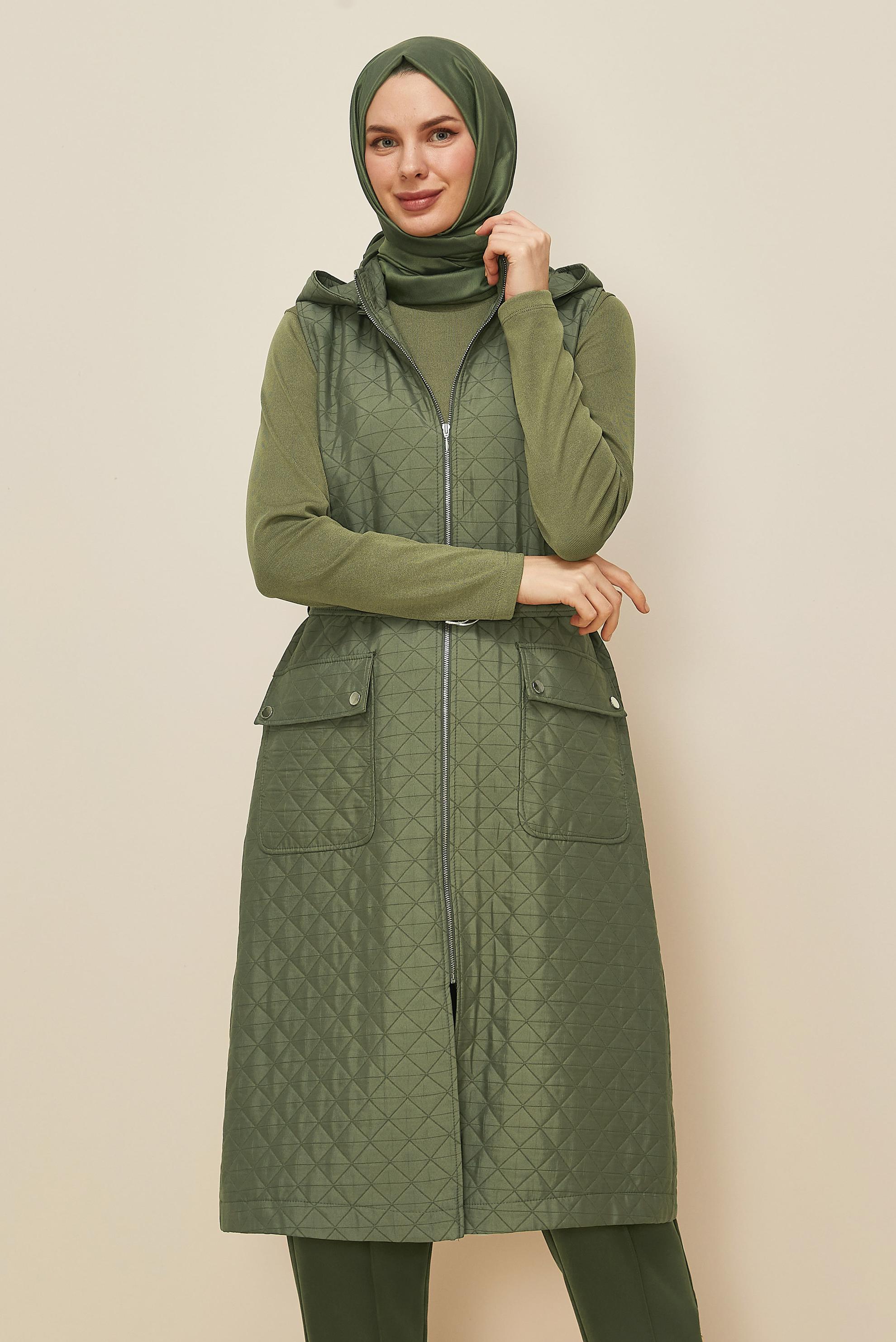 Hijab clothing KHAKI BELTED QUILTED VEST 46214