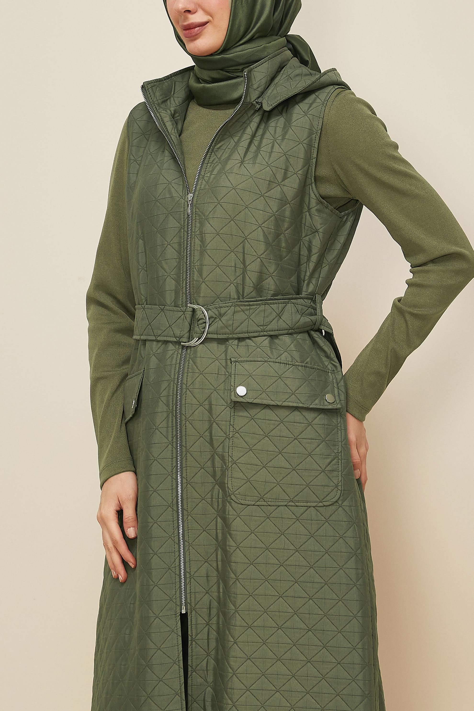 Hijab clothing KHAKI BELTED QUILTED VEST 46214