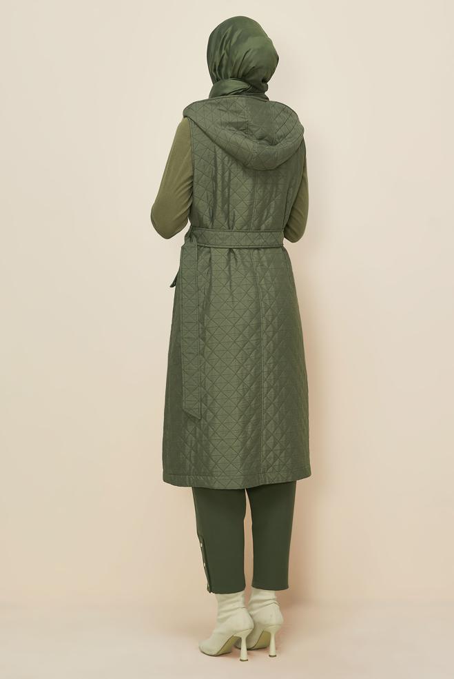 Hijab clothing KHAKI BELTED QUILTED VEST 46214 - ALVİNA