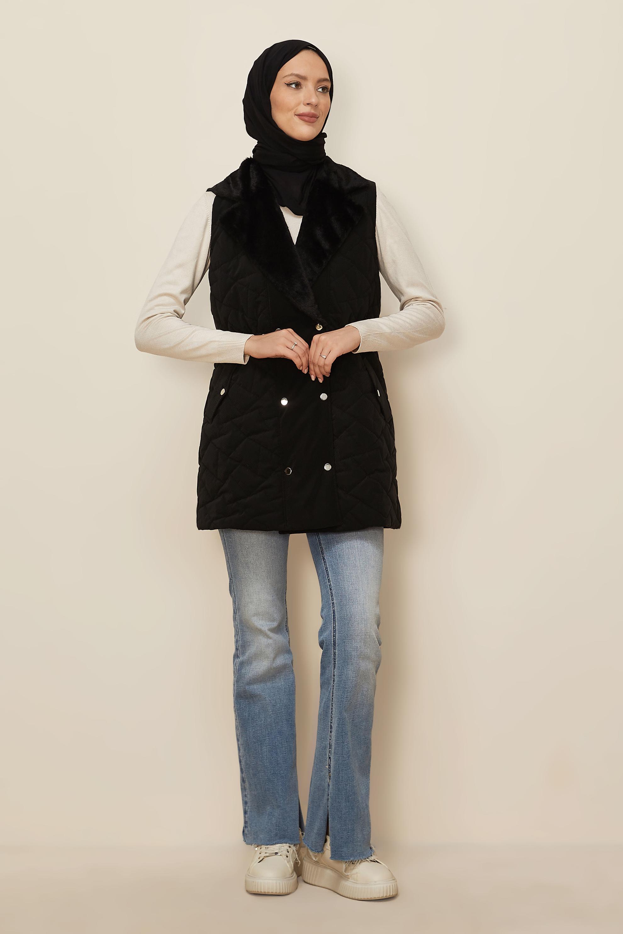 Hijab clothing BLACK SMOCKED WAIST QUILTED VEST 46218