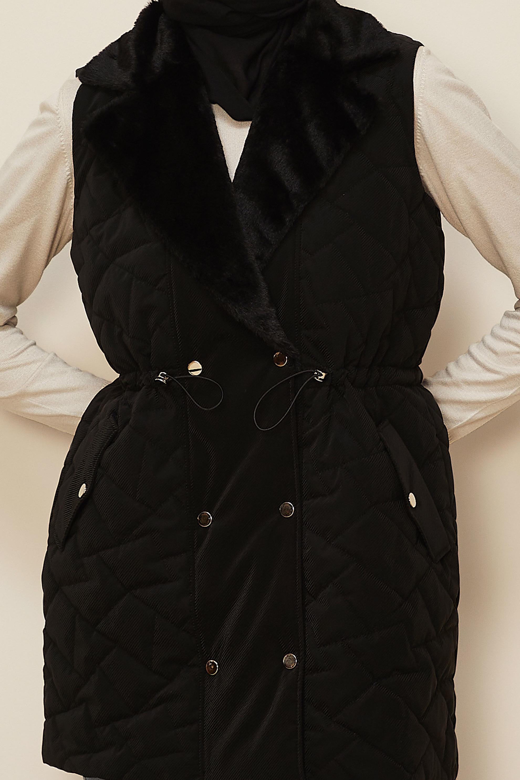 Hijab clothing BLACK SMOCKED WAIST QUILTED VEST 46218