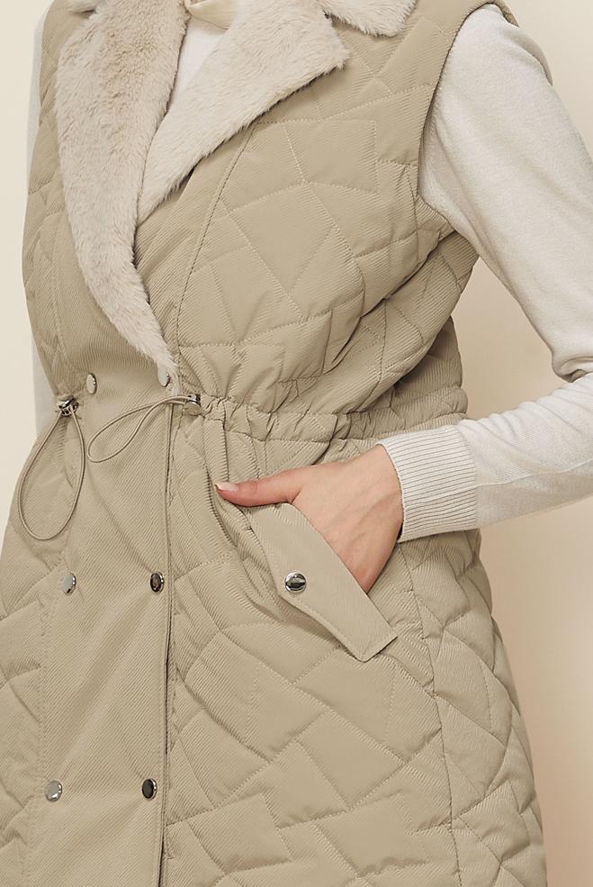 Hijab clothing BEIGE SMOCKED WAIST QUILTED VEST 46218 - ALVİNA