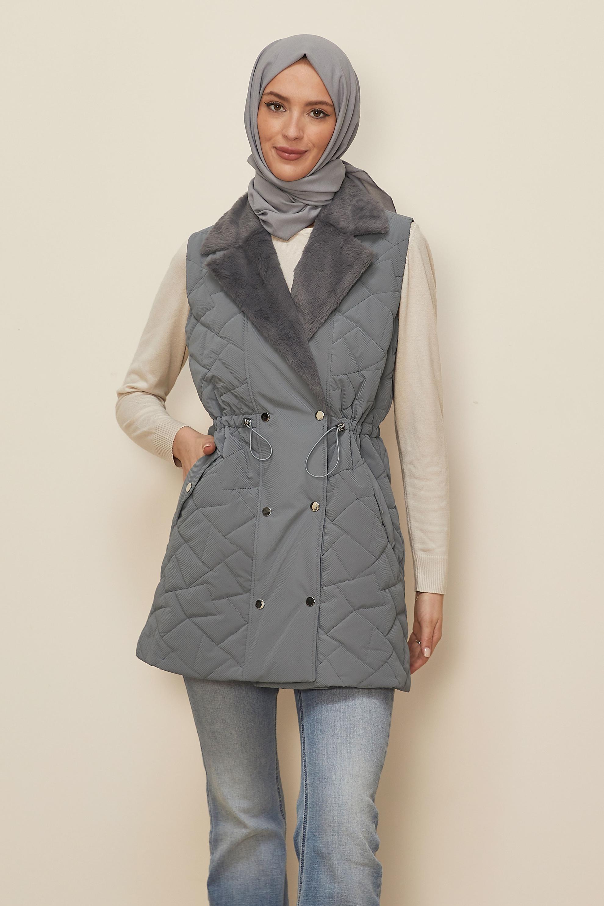 Hijab clothing GREY SMOCKED WAIST QUILTED VEST 46218