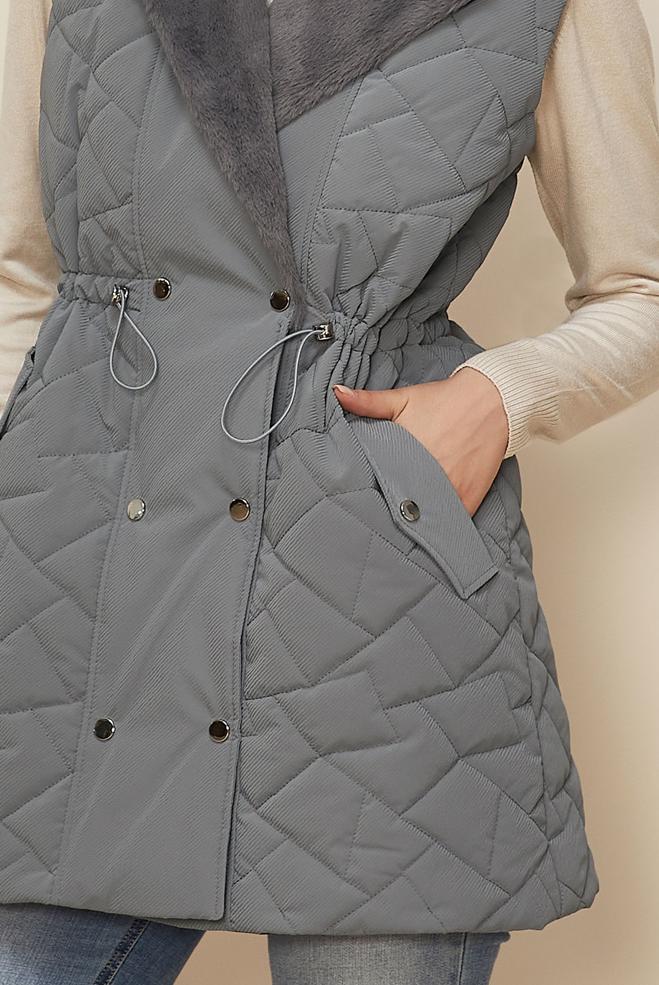 Hijab clothing GREY SMOCKED WAIST QUILTED VEST 46218 - ALVİNA