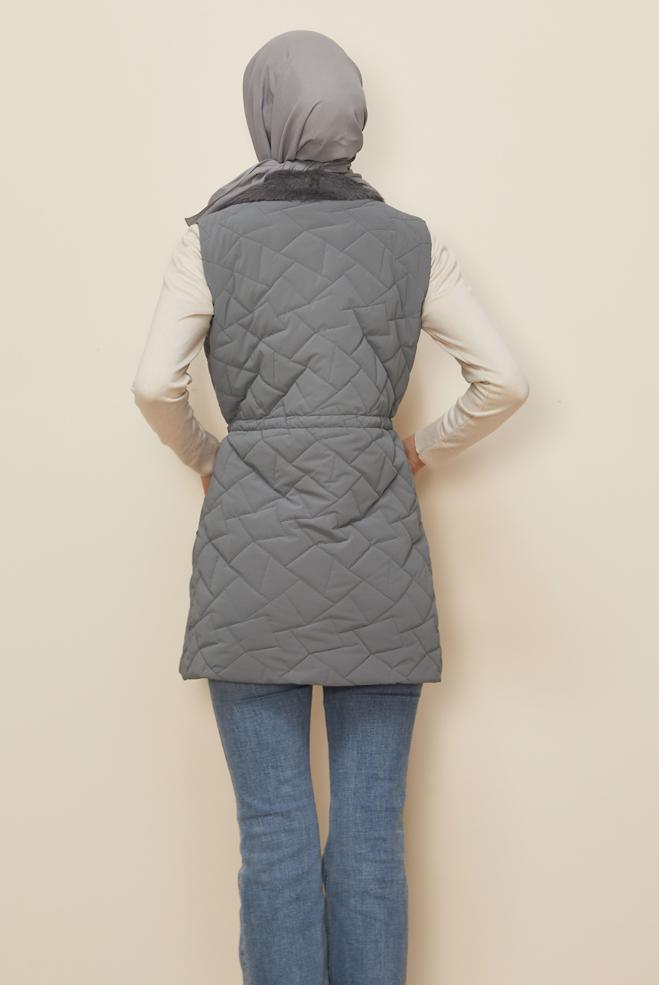 Hijab clothing GREY SMOCKED WAIST QUILTED VEST 46218 - ALVİNA