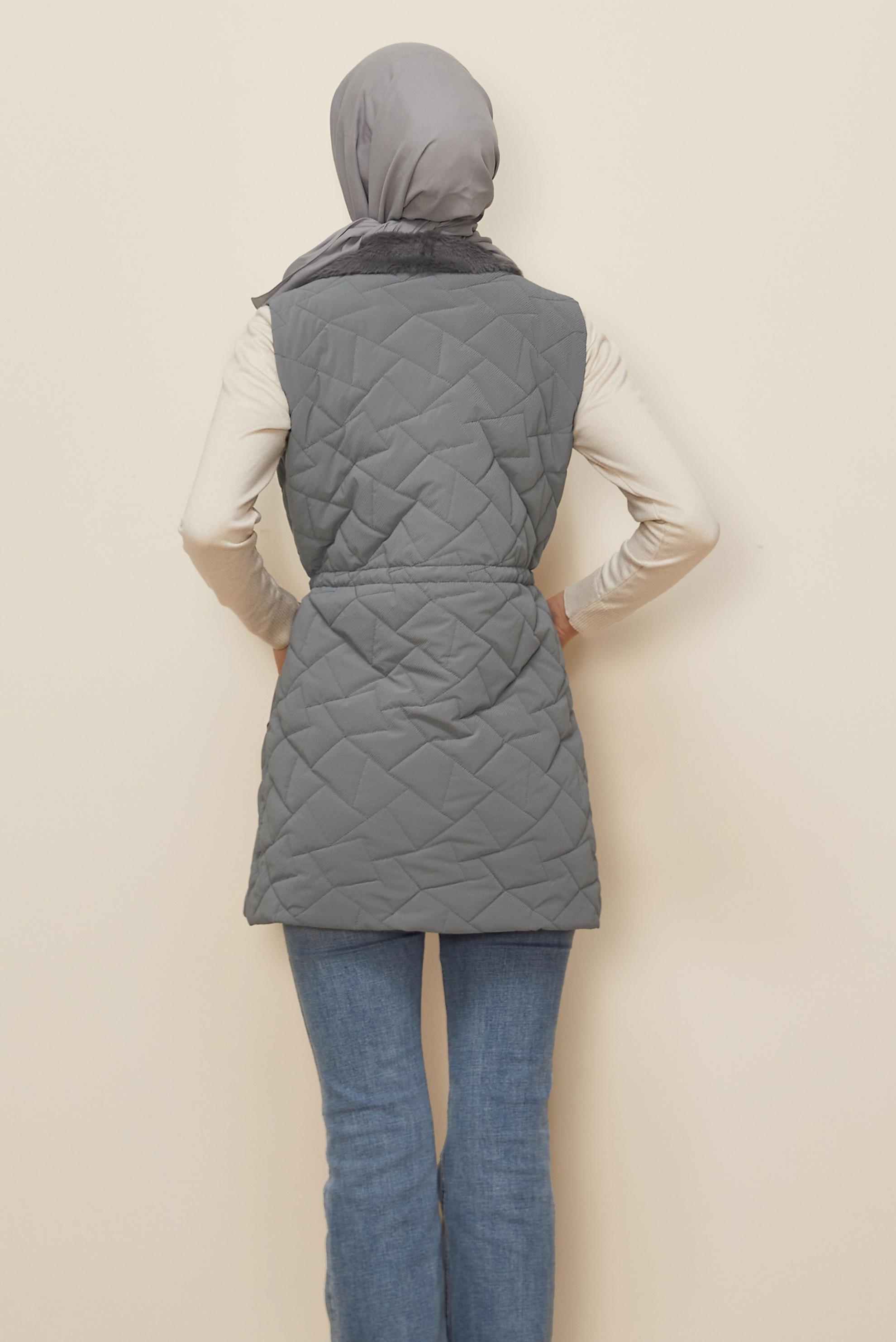 Hijab clothing GREY SMOCKED WAIST QUILTED VEST 46218
