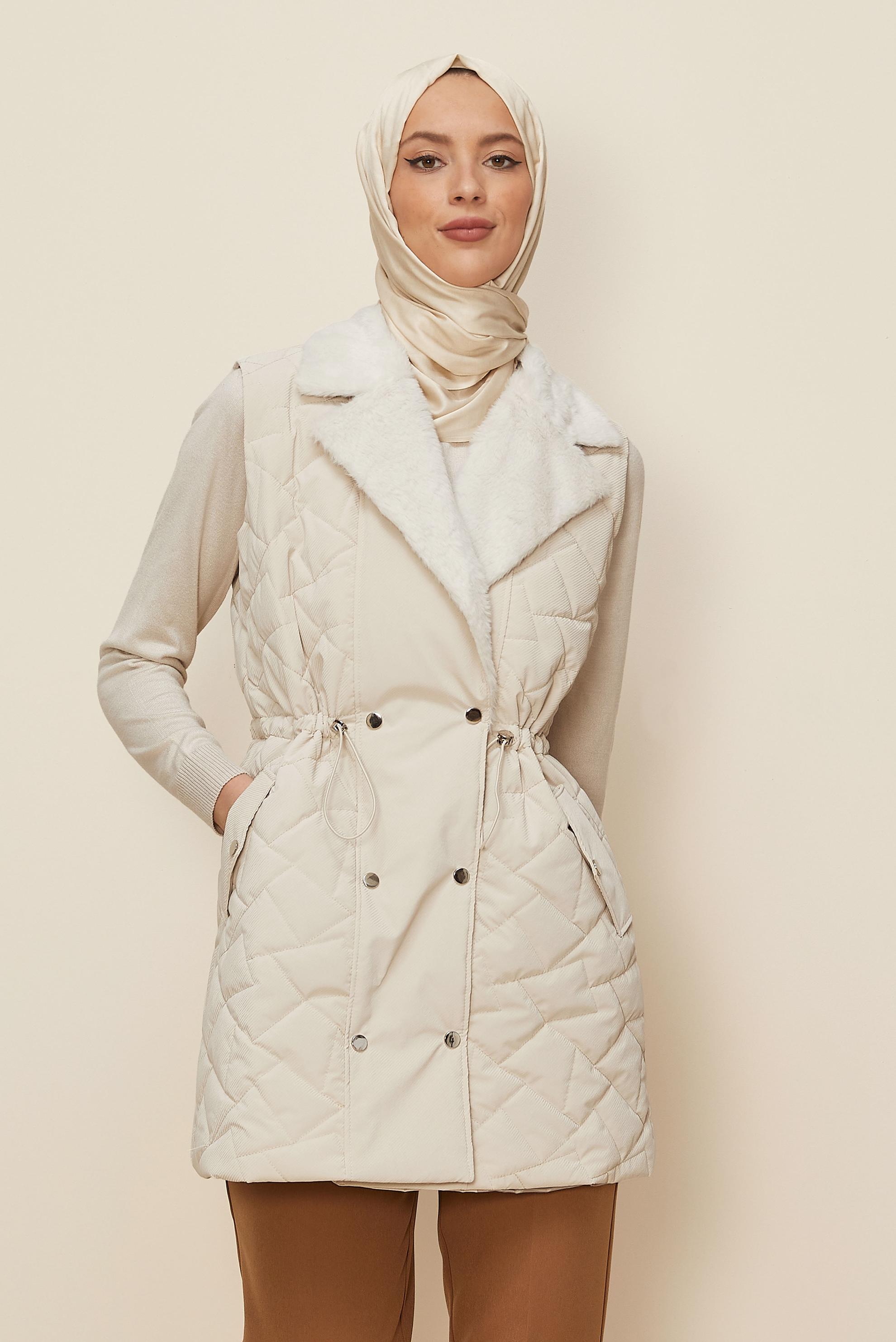 Hijab clothing BEIGE SMOCKED WAIST QUILTED VEST 46218