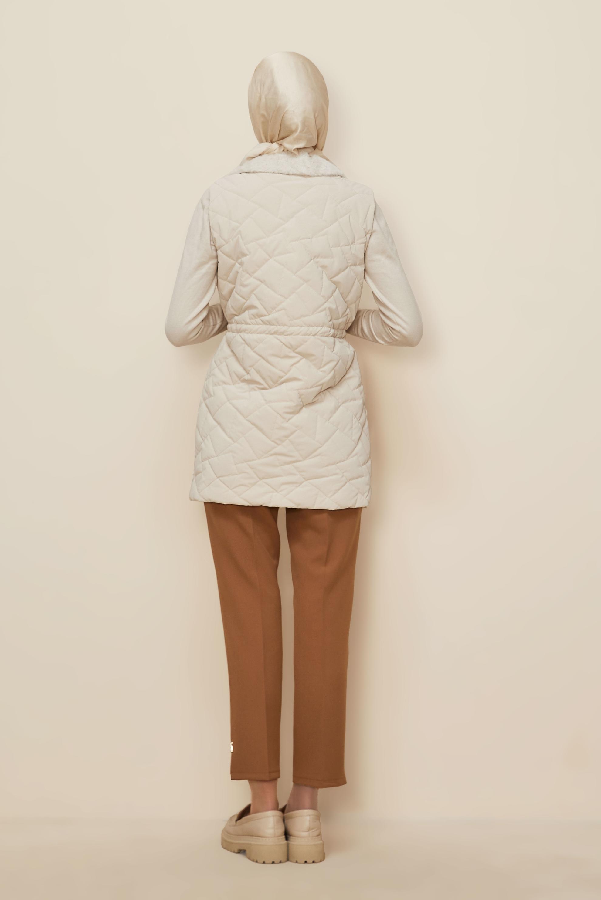 Hijab clothing BEIGE SMOCKED WAIST QUILTED VEST 46218