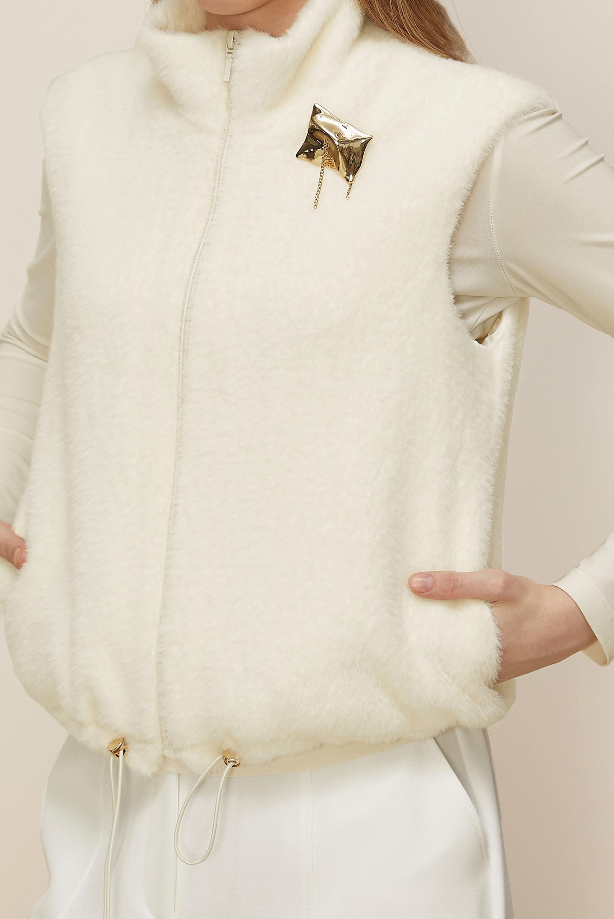 Tesettür giyim BEYAZ FERMUARLI TÜYLÜ YELEK 46224