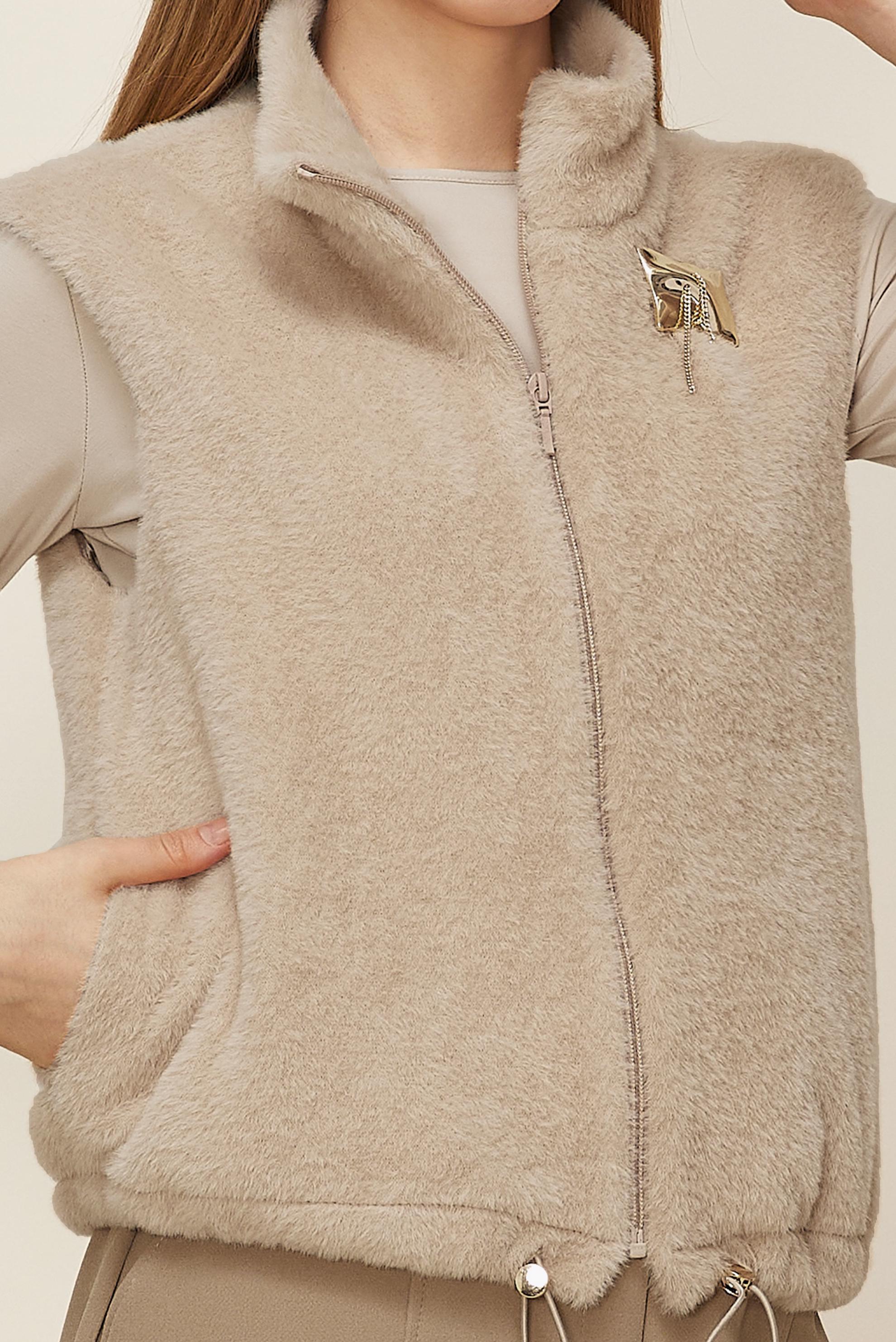 Tesettür giyim BEJ FERMUARLI TÜYLÜ YELEK 46224