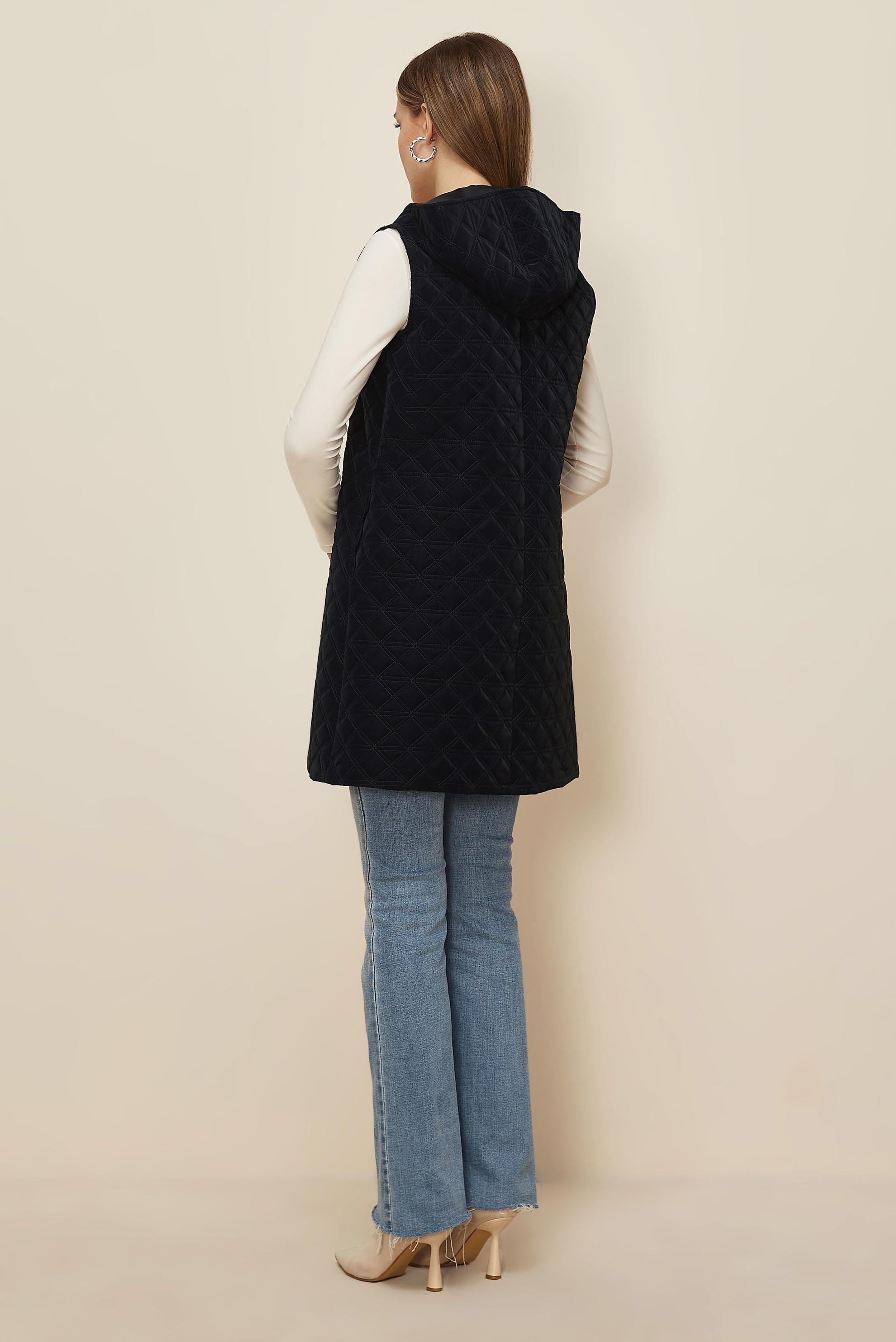 Tesettür giyim LACİVERT KAPÜŞONLU KAPİTONE YELEK 46275