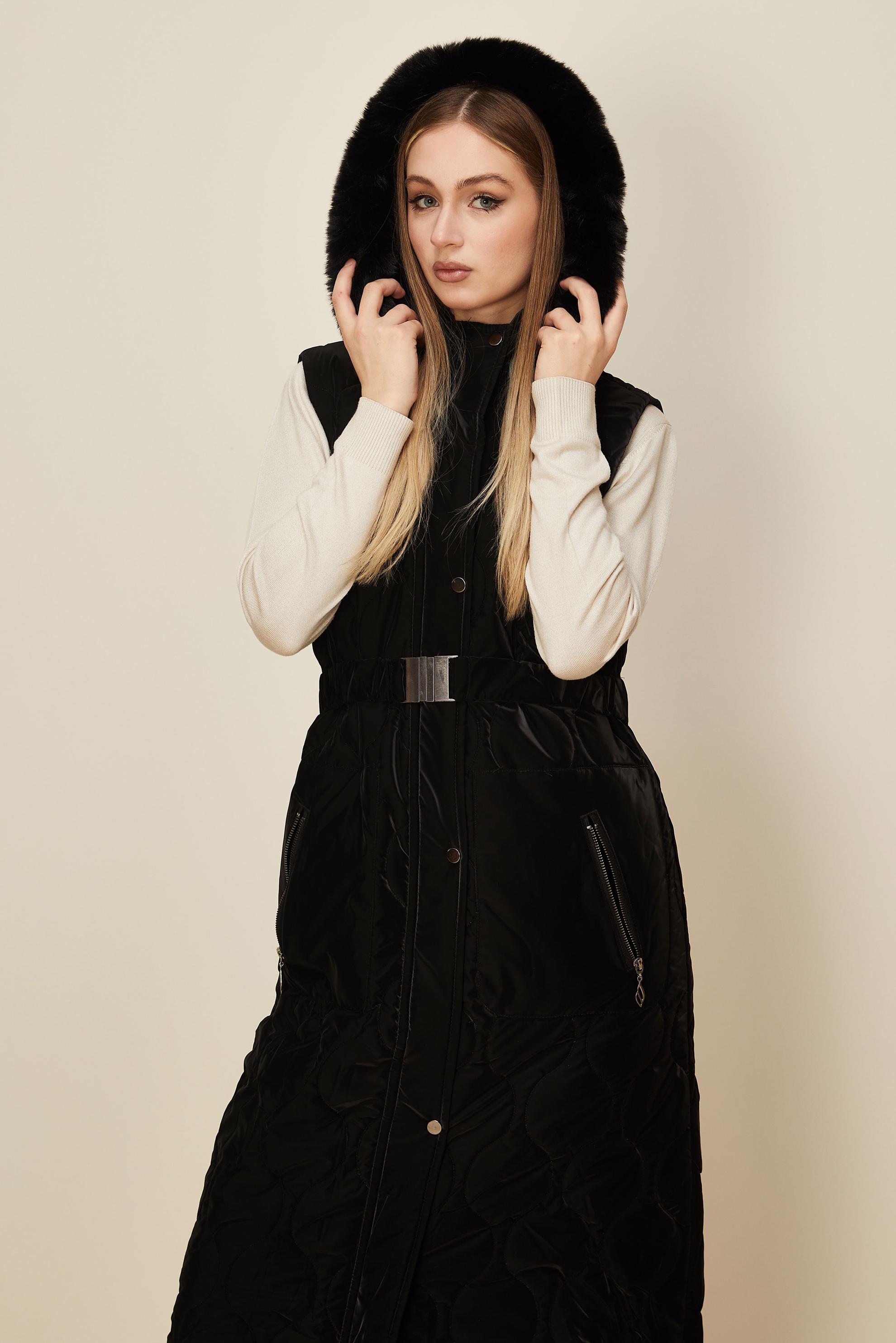 Hijab clothing BLACK HOODED PUFFER VEST 90588