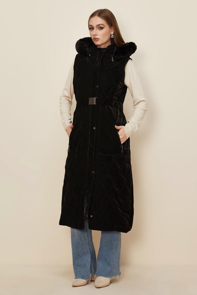 Hijab clothing BLACK HOODED PUFFER VEST 90588 - ALVİNA