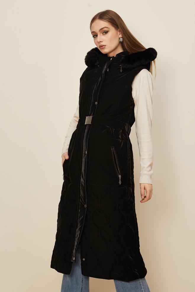 Hijab clothing BLACK HOODED PUFFER VEST 90588 - ALVİNA