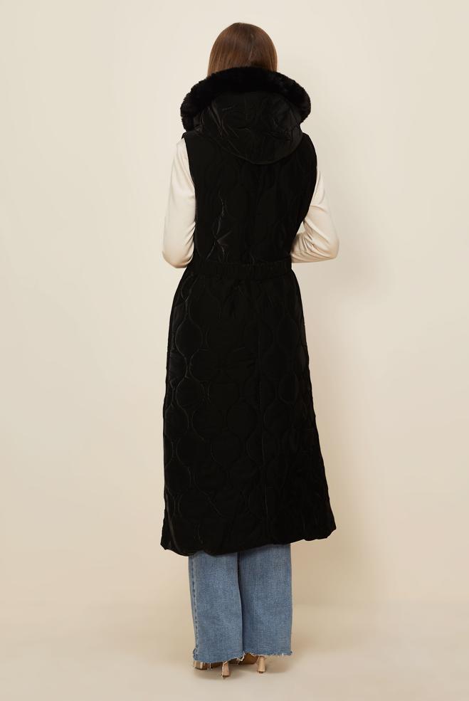 Hijab clothing BLACK HOODED PUFFER VEST 90588 - ALVİNA