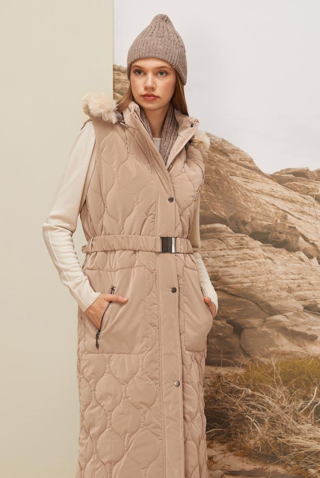 Vêtements hijab BEIGE DOUDOUNE À CAPUCHE 90588 - ALVİNA