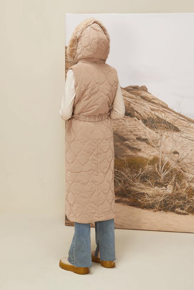 Vêtements hijab BEIGE DOUDOUNE À CAPUCHE 90588 - ALVİNA