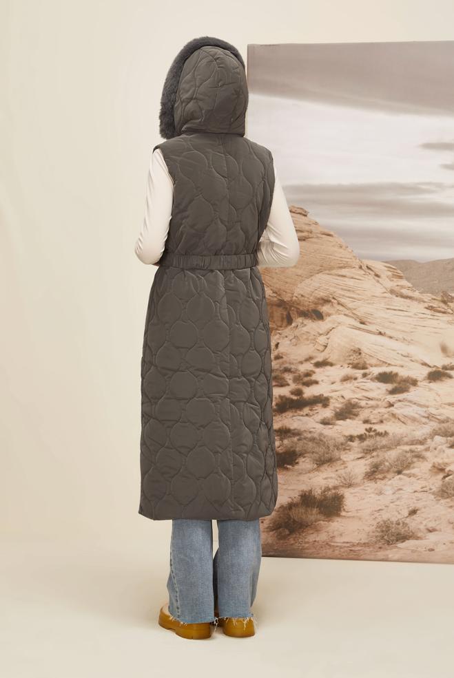 Vêtements hijab GRIS DOUDOUNE À CAPUCHE 90588 - ALVİNA