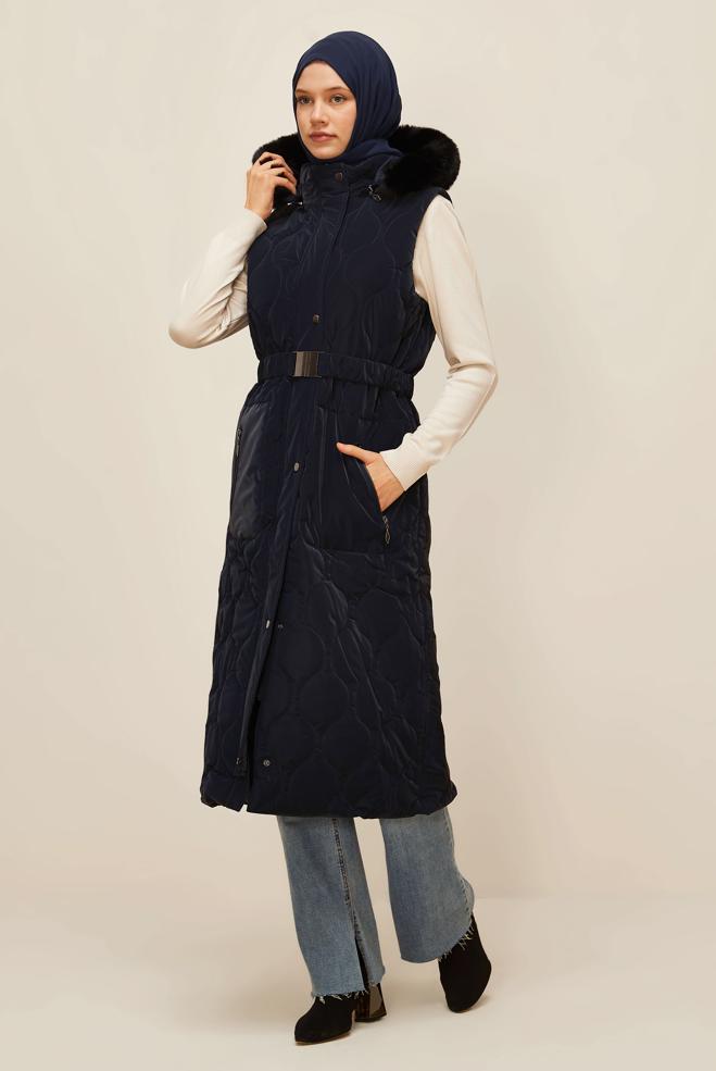 Vêtements hijab BLEU MARINE DOUDOUNE À CAPUCHE 90588 - ALVİNA