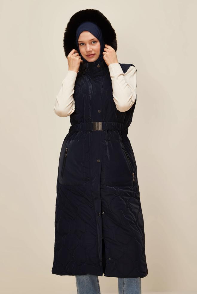 Vêtements hijab BLEU MARINE DOUDOUNE À CAPUCHE 90588 - ALVİNA