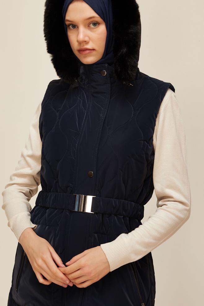 Vêtements hijab BLEU MARINE DOUDOUNE À CAPUCHE 90588 - ALVİNA