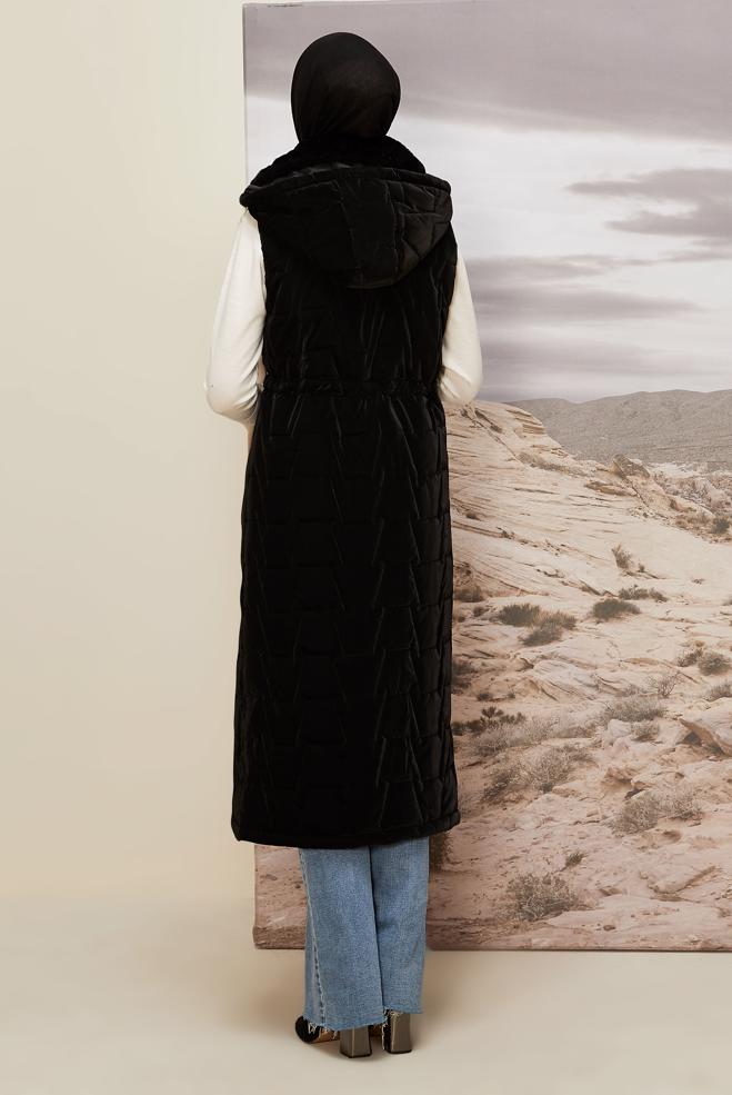 Tesettür giyim SİYAH KAPÜŞONLU YELEK 90589 - ALVİNA